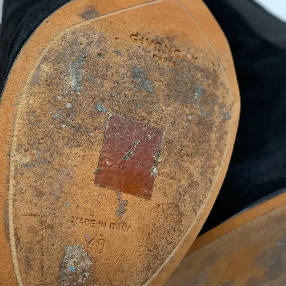 Givenchy Black Suede Gold Heel Slip On Bootie Womens Sz 10 with box extra heels - Picture 14 of 16